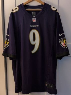 Nike Baltimore Ravens #9 Jersey - Purple/White/Gold Trim